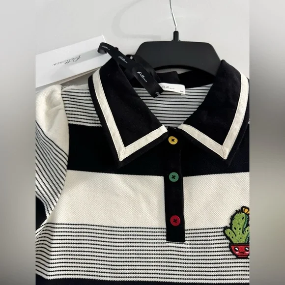 Girls NWT Casual Polo Style Striped Collared Dress with Cactus Patch Size 8-10 - Picture 4 of 16